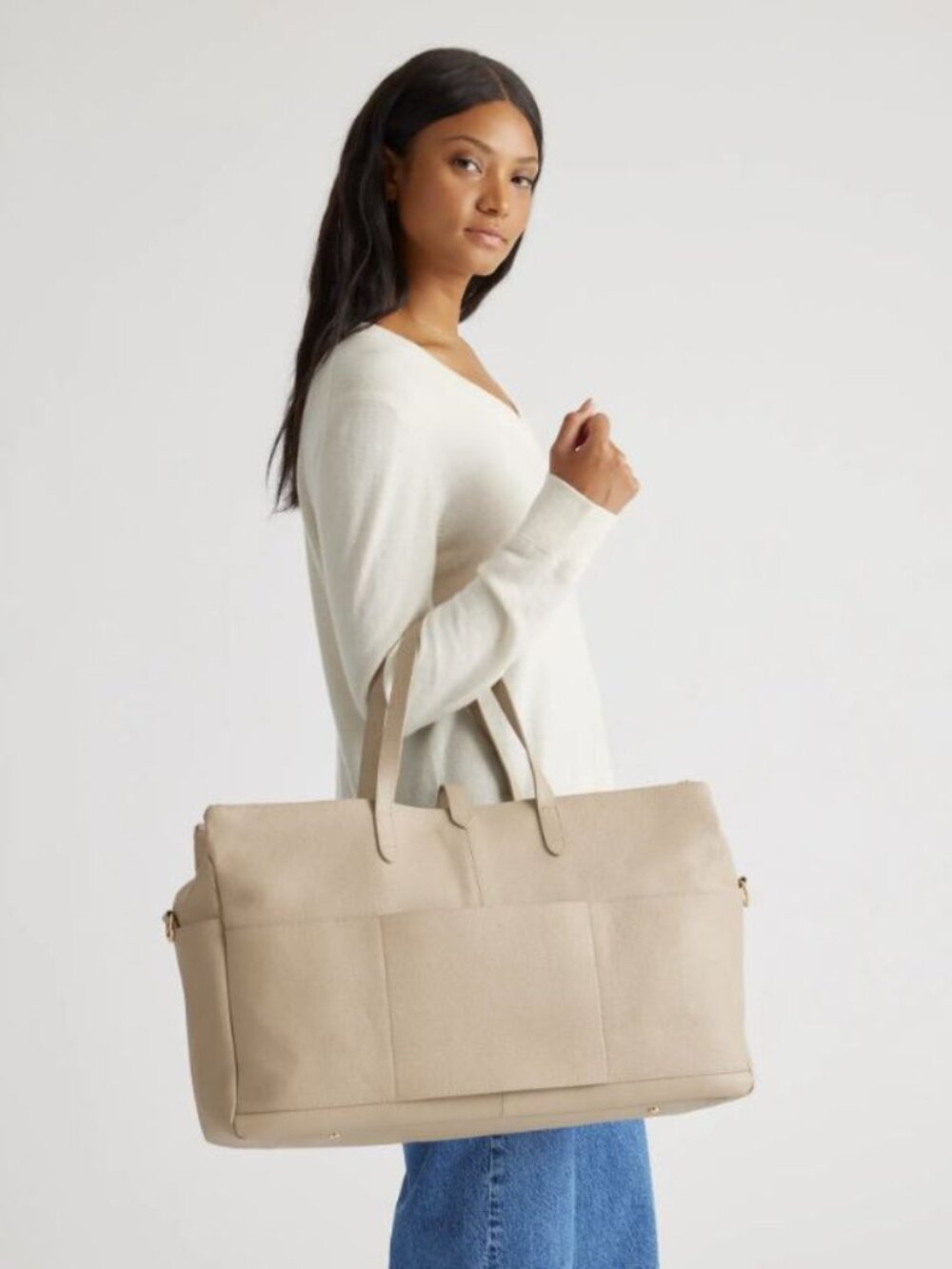 Quince Italian Leather Triple Compartment Weekender in Taupe NWOT - Picture 8 of 9